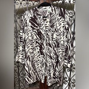 Laura Ashley Chocolate Brown and White Linen Patterned Top